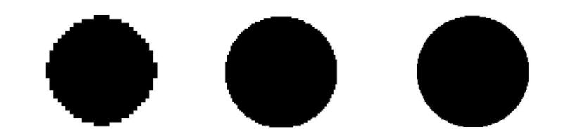 Three black circles in different pixel sizes vector