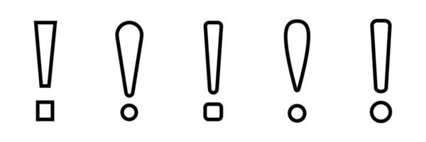 Five exclamation marks in different styles in a row vector