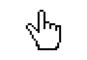 Pixelated hand cursor in black and white vector