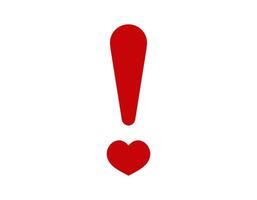 Red exclamation mark with heart symbol below vector