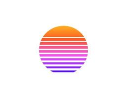 Vibrant 80s-style retro sun with geometric design vector