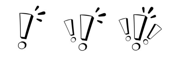 Three exclamation marks with expressive lines vector