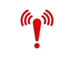Red alert icon with exclamation mark and signal waves vector