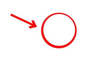 Red arrow pointing to circle shape vector