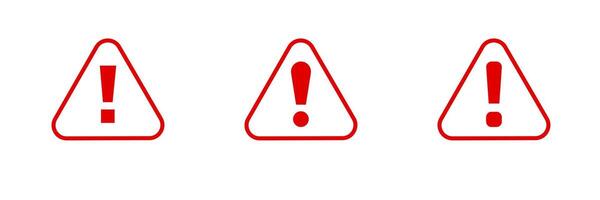 Three red warning signs with exclamation marks vector