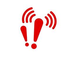 Red alert exclamation marks with wi-fi signal waves icon vector
