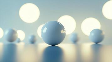 3D floating spheres with soft lighting, minimalist yet surreal aesthetic photo