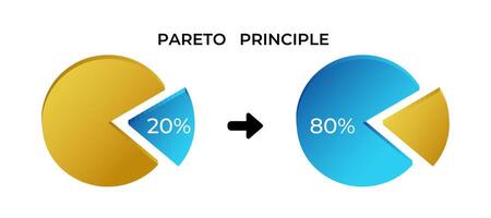Pareto principle showing 20 and 80 pie chart segments vector