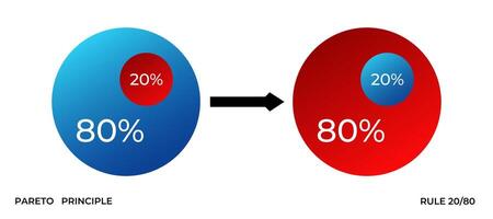 Pareto principle visualization. 80 20 rule with charts vector