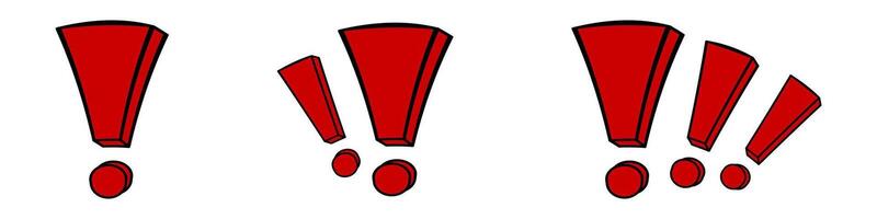 Three bold red exclamation marks in a row vector