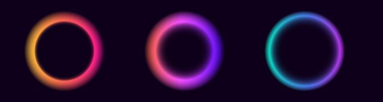 Glowing multicolor neon rings on black background vector