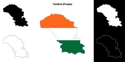 Faridkot district, Punjab blank outline map set vector