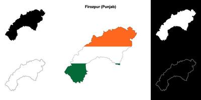 Firozpur district, Punjab blank outline map set vector