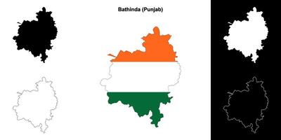 Bathinda district, Punjab blank outline map set vector