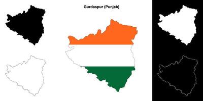 Gurdaspur district, Punjab blank outline map set vector
