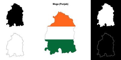 Moga district, Punjab blank outline map set vector