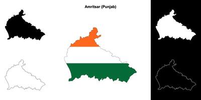 Amritsar district, Punjab blank outline map set vector