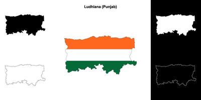 Ludhiana district, Punjab blank outline map set vector