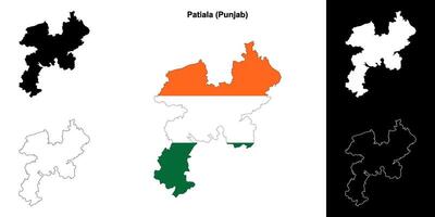 Patiala district, Punjab blank outline map set vector