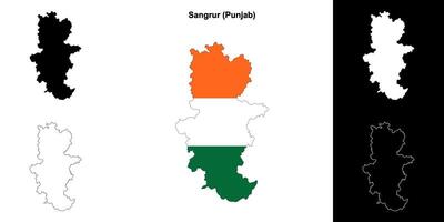 Sangrur district, Punjab blank outline map set vector