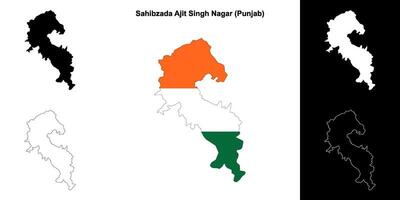 Sahibzada Ajit Singh Nagar district, Punjab blank outline map set vector