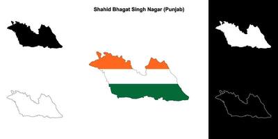 Shahid Bhagat Singh Nagar district, Punjab blank outline map set vector