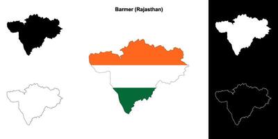Barmer district, Rajasthan blank outline map set vector