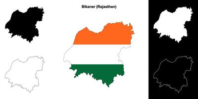 Bikaner district, Rajasthan blank outline map set vector