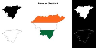 Dungarpur district, Rajasthan blank outline map set vector