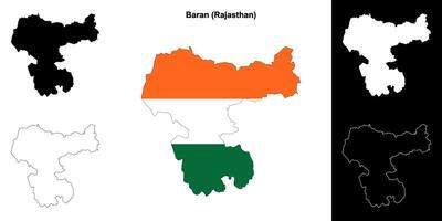 Baran district, Rajasthan blank outline map set vector