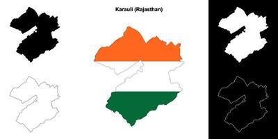 Karauli district, Rajasthan blank outline map set vector