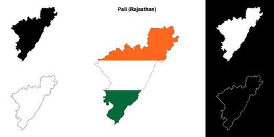 Pali district, Rajasthan blank outline map set vector