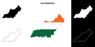 Jalor district, Rajasthan blank outline map set vector