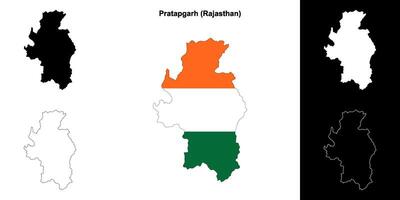 Pratapgarh district, Rajasthan blank outline map set vector