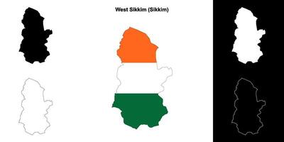 West Sikkim district, Sikkim blank outline map set vector