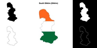 South Sikkim district, Sikkim blank outline map set vector