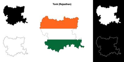 Tonk district, Rajasthan blank outline map set vector