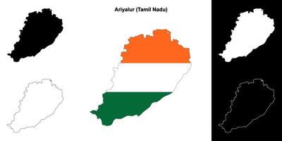 Ariyalur district, Tamil Nadu blank outline map set vector