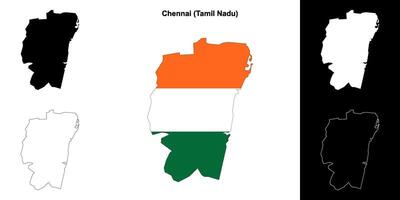 Chennai district, Tamil Nadu blank outline map set vector