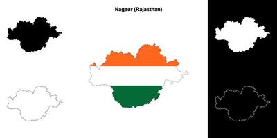 Nagaur district, Rajasthan blank outline map set vector