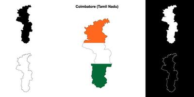 Coimbatore district, Tamil Nadu blank outline map set vector