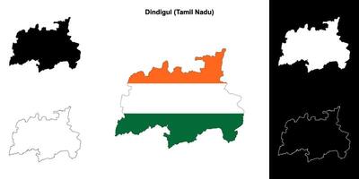Dindigul district, Tamil Nadu blank outline map set vector