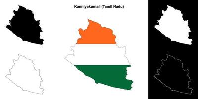 Kanniyakumari district, Tamil Nadu blank outline map set vector