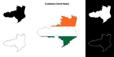 Cuddalore district, Tamil Nadu blank outline map set vector