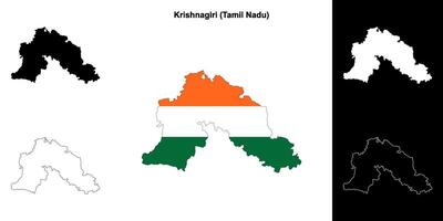 Krishnagiri district, Tamil Nadu blank outline map set vector