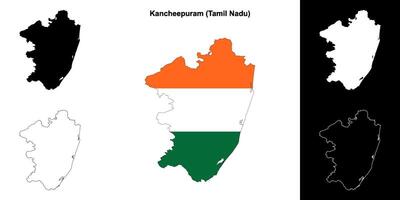 Kancheepuram district, Tamil Nadu blank outline map set vector