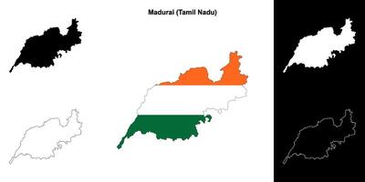 Madurai district, Tamil Nadu blank outline map set vector