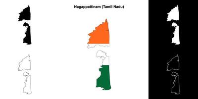 Nagappattinam district, Tamil Nadu blank outline map set vector