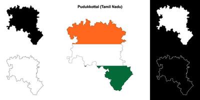 Pudukkottai district, Tamil Nadu blank outline map set vector