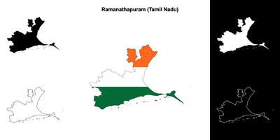 Ramanathapuram district, Tamil Nadu blank outline map set vector